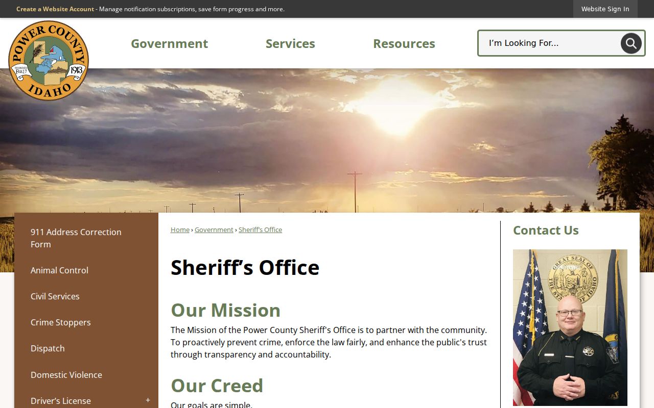 Power County arrest search on the official Sheriff's Office page