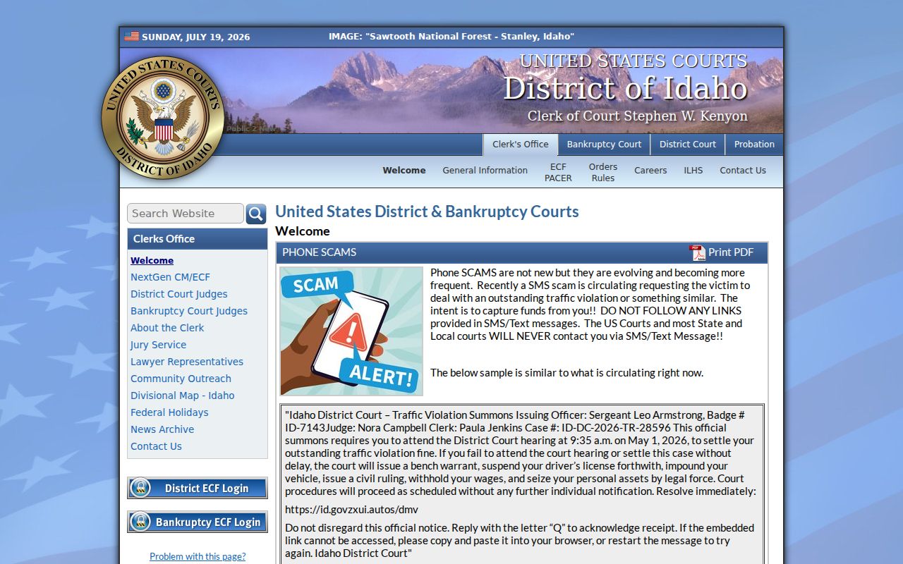 United States District Court for the District of Idaho website