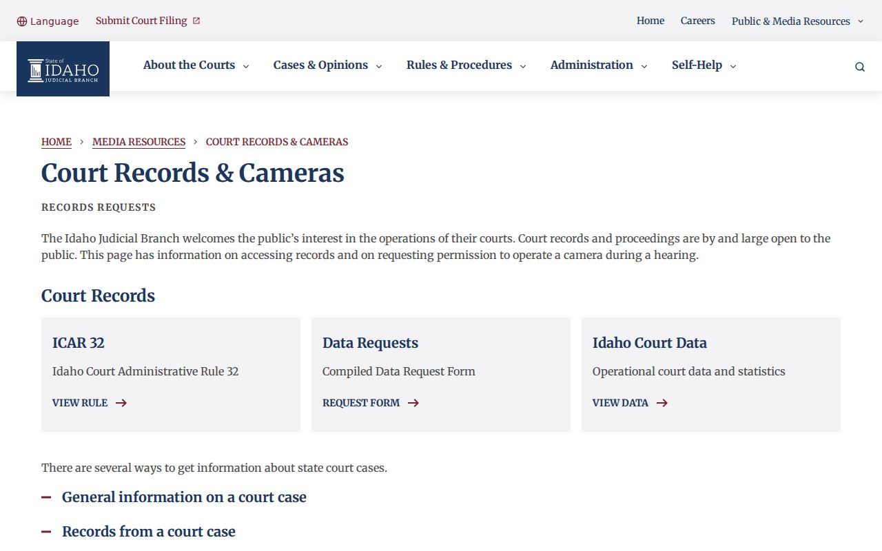 Idaho Courts guidance for court record and kiosk access