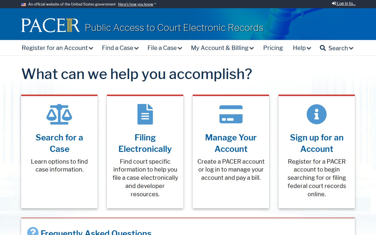 PACER federal court records and docket search service