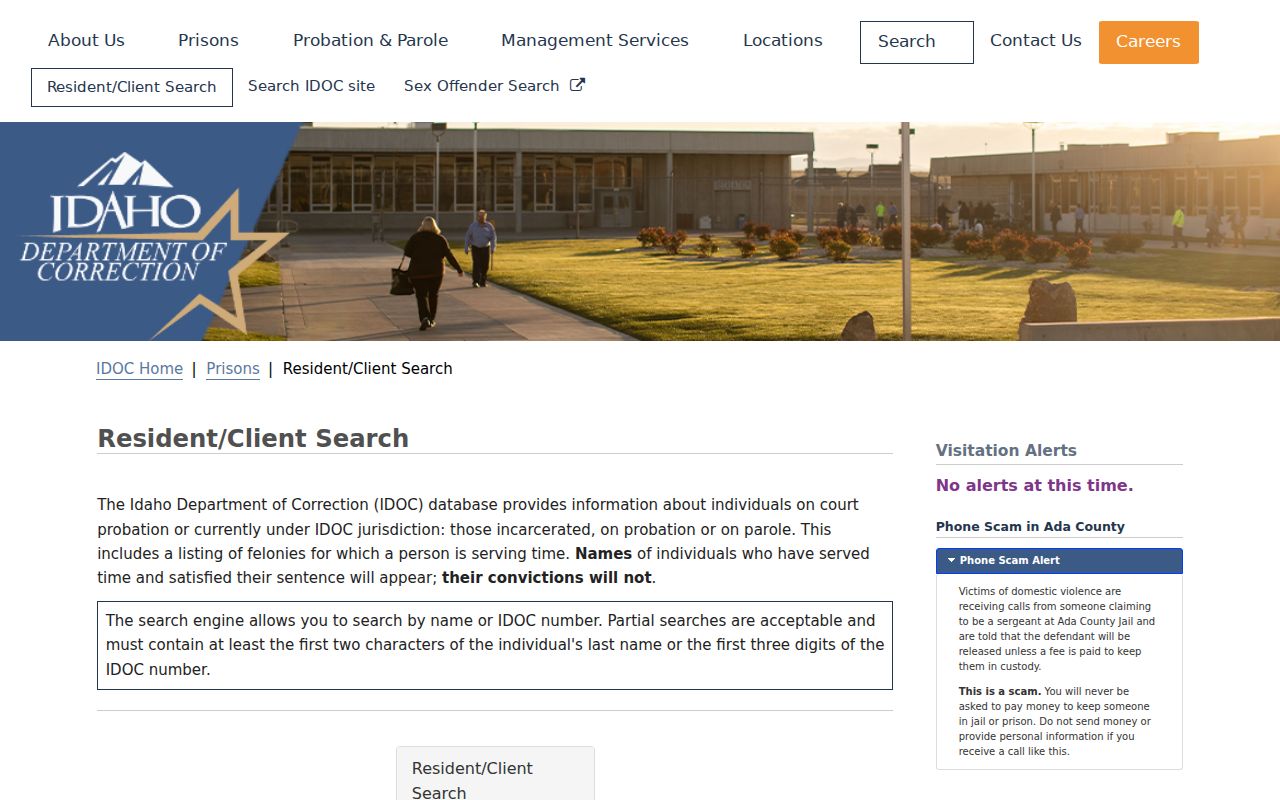 Power County criminal history IDOC resident and client search